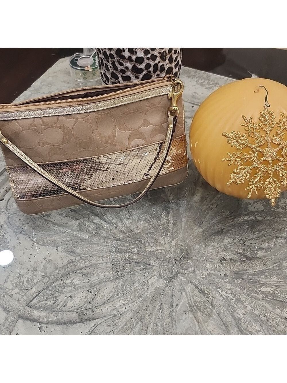 Coach Mini Sequin Monogram Bag Wristlet